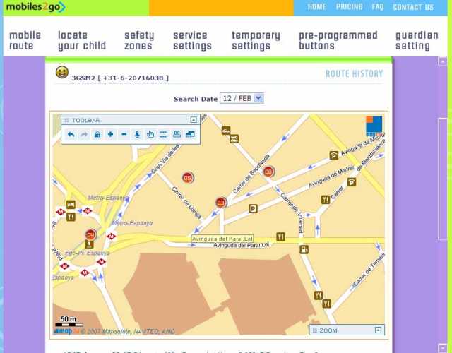 The mobiles2go GPS tracker software in action