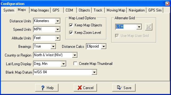 OziExplorer configuration window