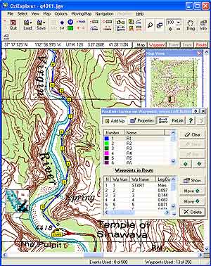 OziExplorer window showing Zion National Park Narrows map.