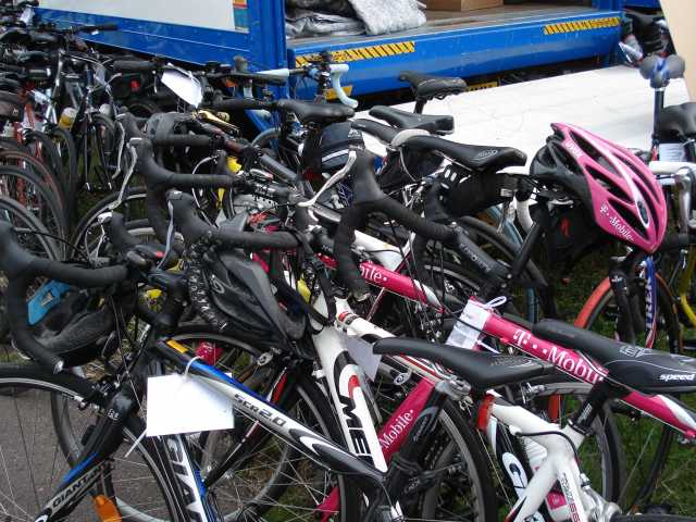 The bikes all packed ready for transport to France