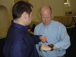 Matt Palmer showing Mike the Garmin Foerunner 305