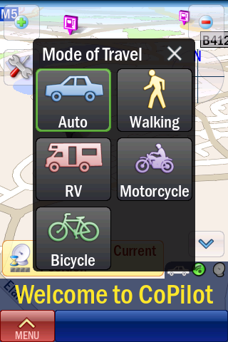 Mode of Travel Menu