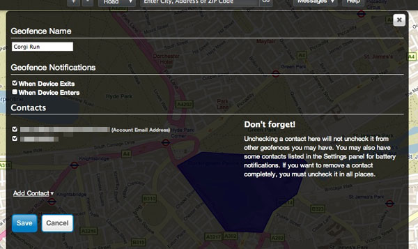 Geofence contacts