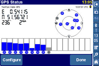 The TomTom navigator palm GPS status display