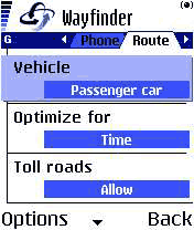 Wayfinder route settings